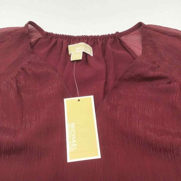 Michael Kors Women’s XXS Ruby Red Sheer Flutter Sleeve Lined Top Blouse NWT - Picture 3 of 15